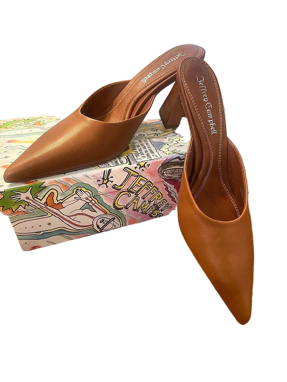 Jeffrey Campbell Unamused Mule Pointed Toe Heels Brown US 8.5 M